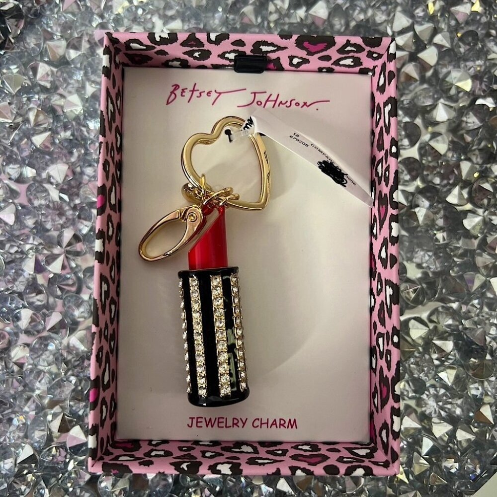 Betsey Johnson charm keychain makeup Gold  Black Lipstick Keychain bag charm